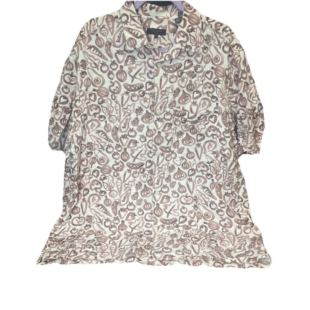 Ted Baker London Button Down Shirt Vegetable Print Mens 8 Gardener Casual Unisex